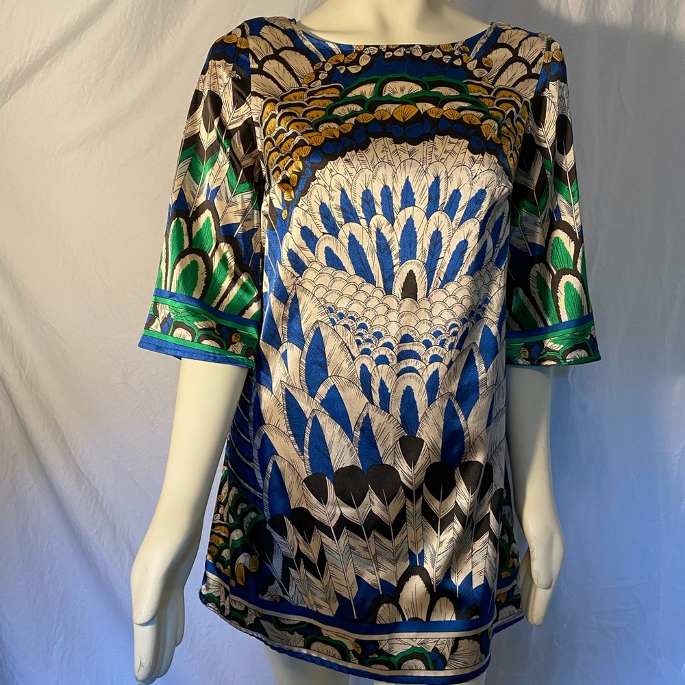 Forever 21 Satin Tunic Peacock Print